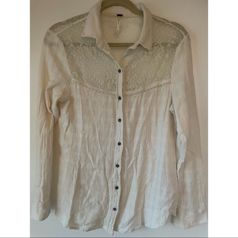 Cream/Off White Free People Lace Button Up